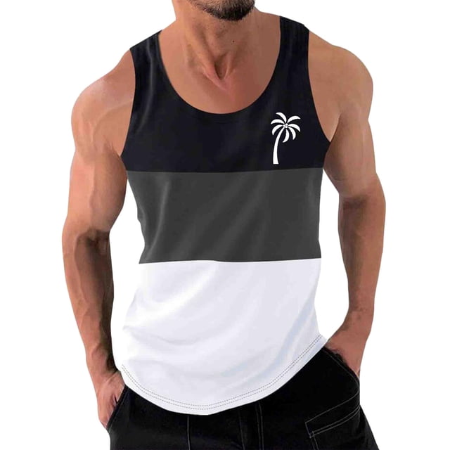 Hombres Casual Moda Patchwork Impresión Pullover Cuello Redondo Deportes Tanque