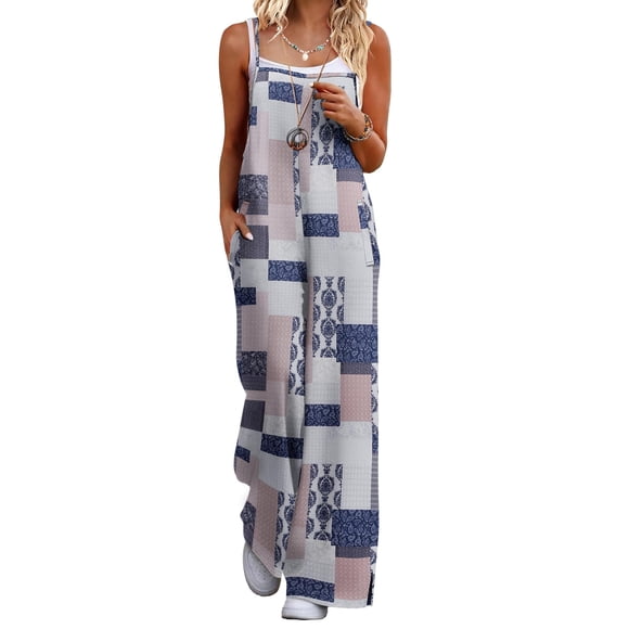 Mono Ekouaer para mujer, estilo bohemio, estampado floral, con bolsillos, color gris L
