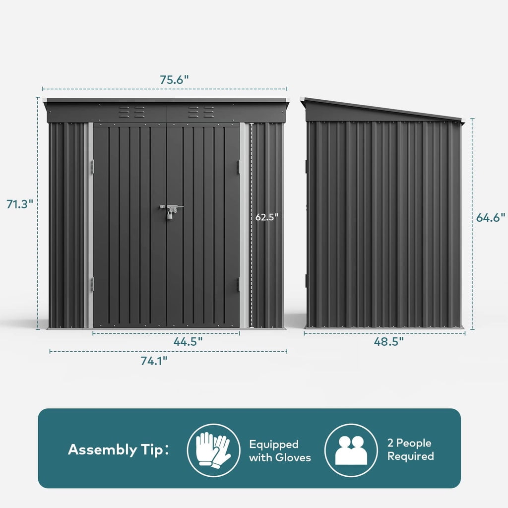 6x4 ft Outdoor Storage Shed on Sale, Sheds & Outdoor Storage with Lockable Doors, Metal Garden Shed by Durable Galvanized Steel for Patio, Lawn, Dark Gray