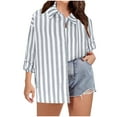 thumbnail image 2 of WXLWZYWL Women's Striped Long Sleeve Button Down Shirts with Cuff Links and Adjustable Sleeve Shirts Loose Fit Casual Blouses Trendy Business Tops Dressy Soft Cotton Linen Tops, 2 of 6