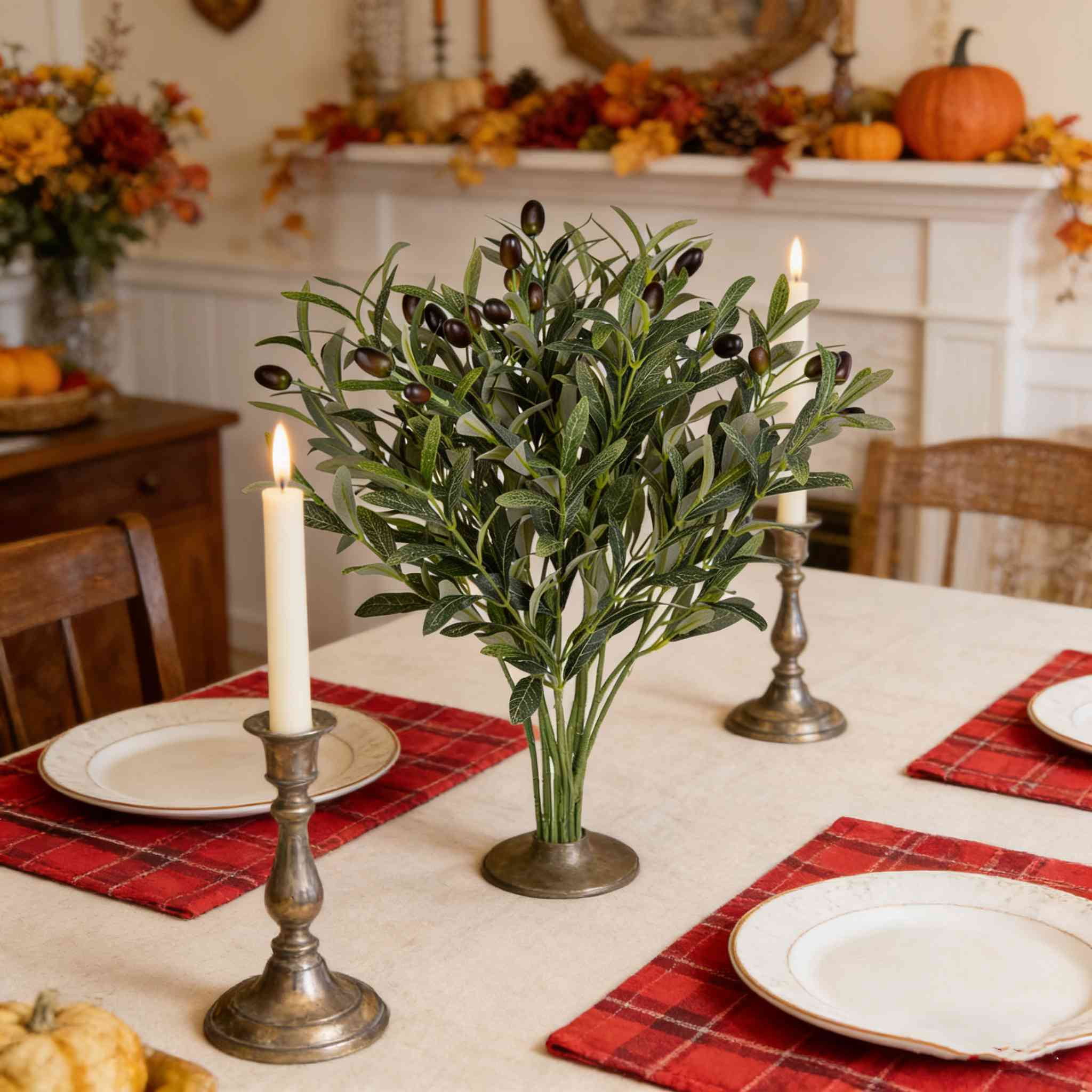 Trianu 6 Packs Artificial Olive Branch Greenery Stems, 20" Fake Plants with Leaves for Vase Faux Olive Branches Home Decor Indoor