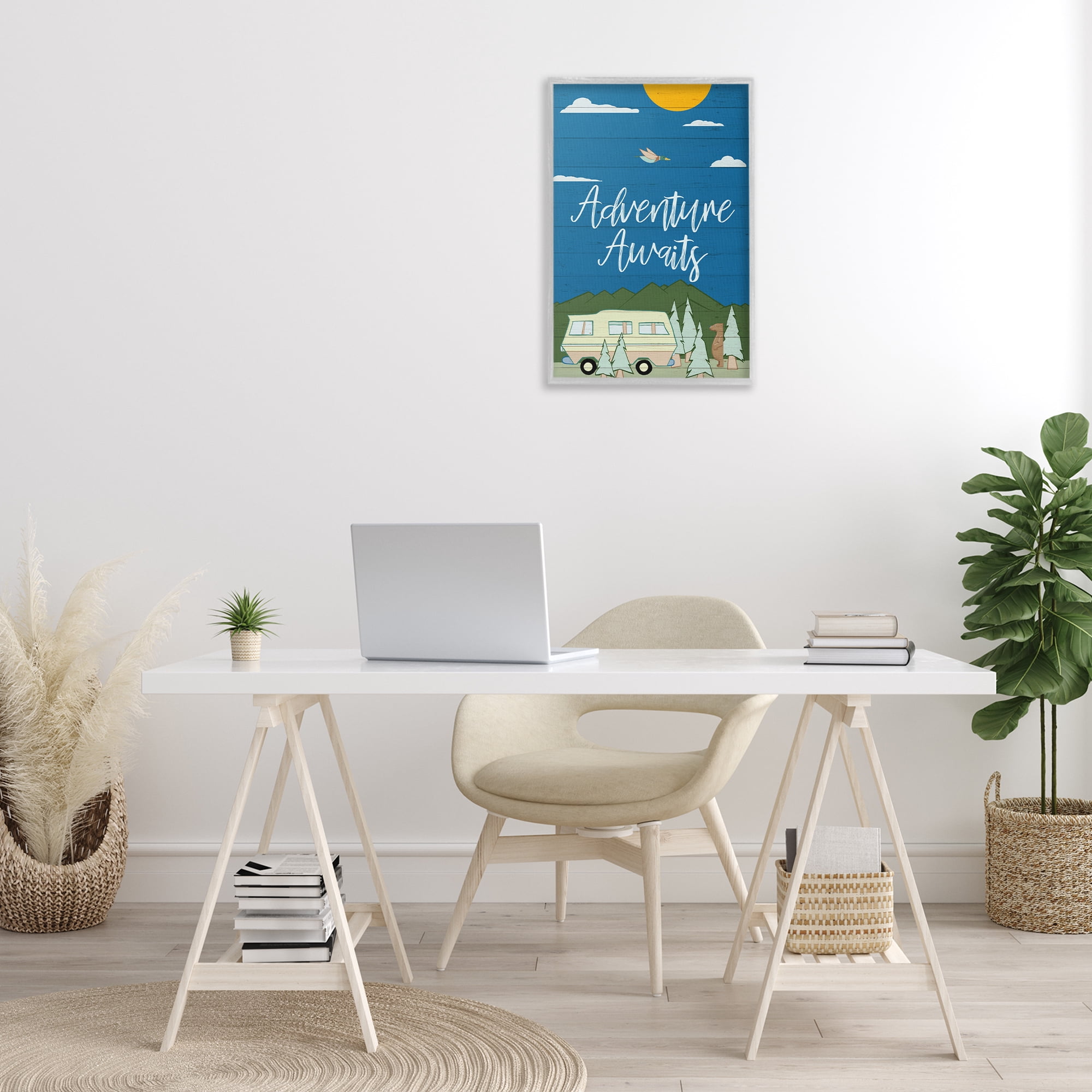 Stupell Industries Adventure Awaits Landscape Landscape Painting Gray Framed Art Print Wall Art, 16 x 24