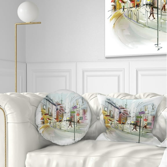 Designart Colorful Illustration of City - Cityscape Throw Pillow - 12x20