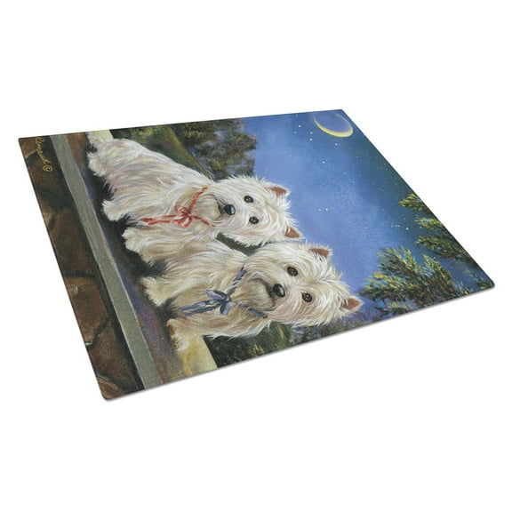 Carolines Treasures PPP3122LCB Westie Moonlight Stroll Glass Cutting Board Large, 12H x 16W, multicolor