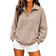 thumbnail image 2 of Women's Quarter Zip Pullover Sweatshirts Streetwear Loungewear Loose Fit Top with Pocket Khaki 2XL, 2 of 4