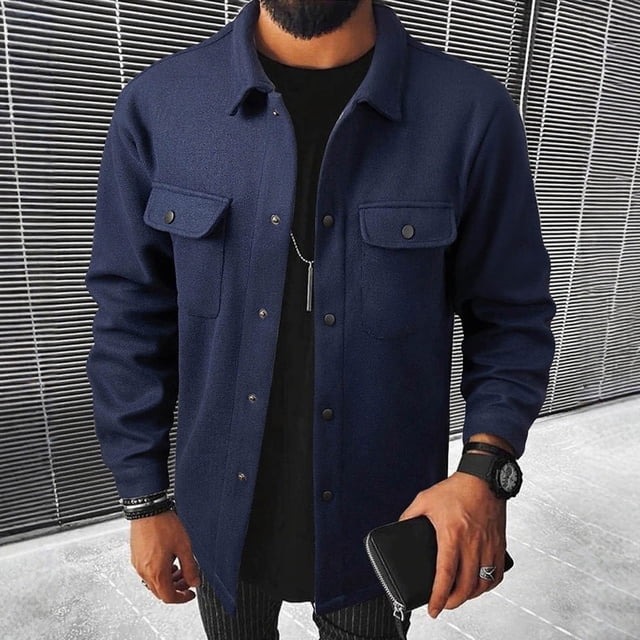 pstuiky manga larga para hombre, Chaqueta de trabajo informal de manga larga con botones y bolsillos dobles para hombre, color liso, a la moda top de hombre l