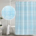 thumbnail image 5 of 72x78 Inch Shower Curtain Buffalo Plaid Bathroom Decor, Waterproof Fabric Bathtub Bath Curtains Decorative Sky Blue Cyan Farmhouse Gingham Striped Extra Long Shower Curtain Set with Hooks, 5 of 7