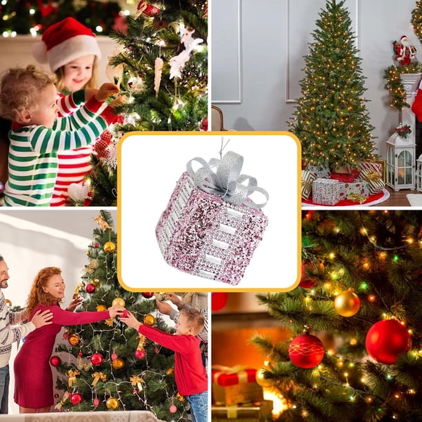 Adorno navideño rosa para árbol de Navidad, ideal para colgar en fiestas | Bolsas de regalo con lazos rosas y hongos de espuma | Espuma plástica duradera de 20 x 10 cm | Ideal para centros de mesa,
