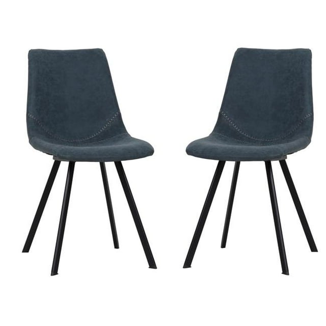 LeisureMod Markley Modern Dining Chair, Leather, Peacock Blue and Metal (Set of 2)