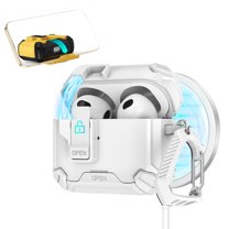 ELEHOLD Rugged Case for Airpods Pro 2nd Gen (2022) with Secure Lock, Auto-Open Design Shockproof Wireless Charging Full Protection Cover with Carabiner Clip for Airpods Pro 2nd Gen (2022),Whitewhite