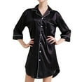 thumbnail image 4 of Women's Satin Sleep Shirt Button Down Sleepwear Lightweight Short Sleeping Dress Collared 3/4 Sleeve Nightshirt Silk Summer Loungewear Lounge Black Medium, 4 of 5