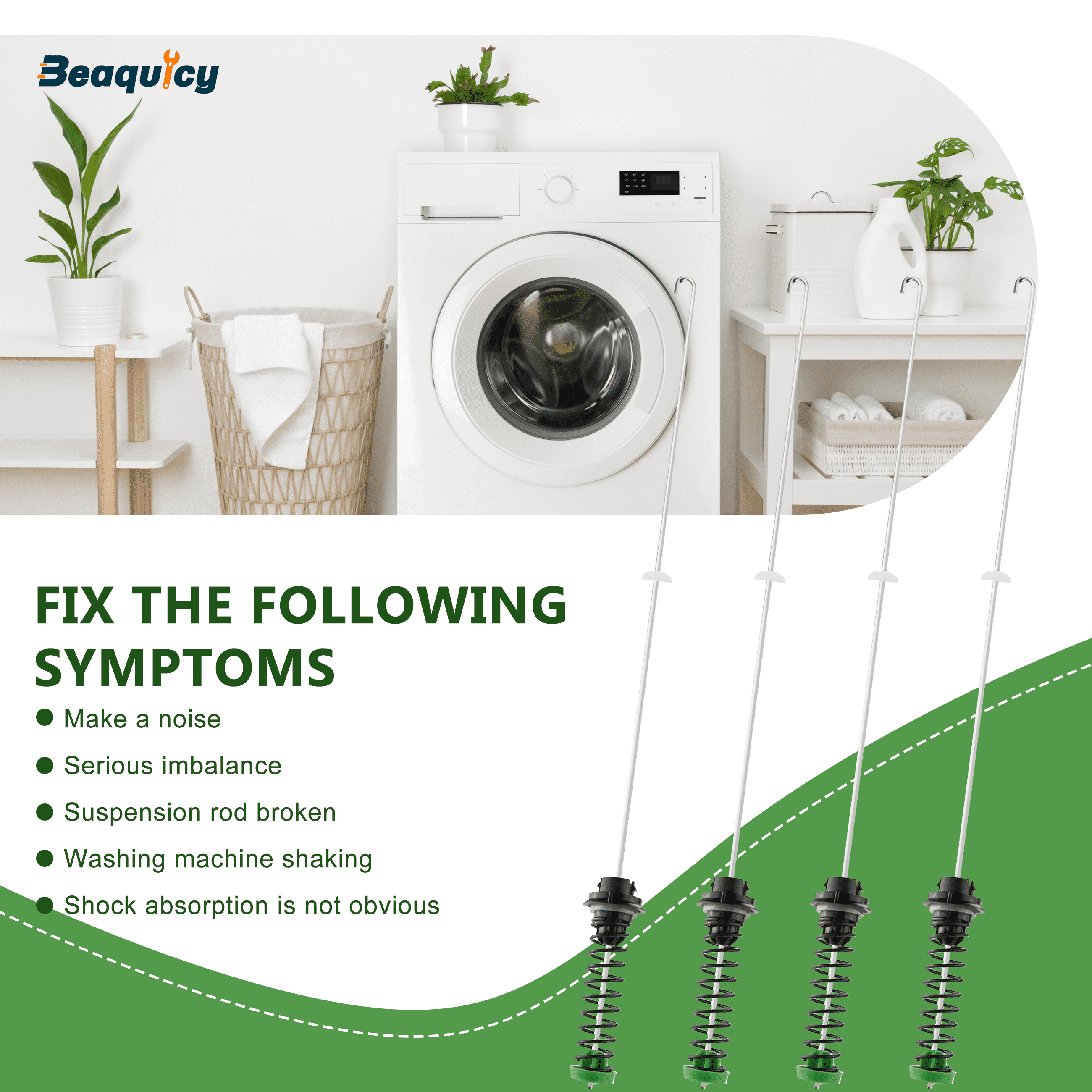 Beaquicy W11130362 Washer Suspension Rods Kit Fit for W10594080 Washing Machine