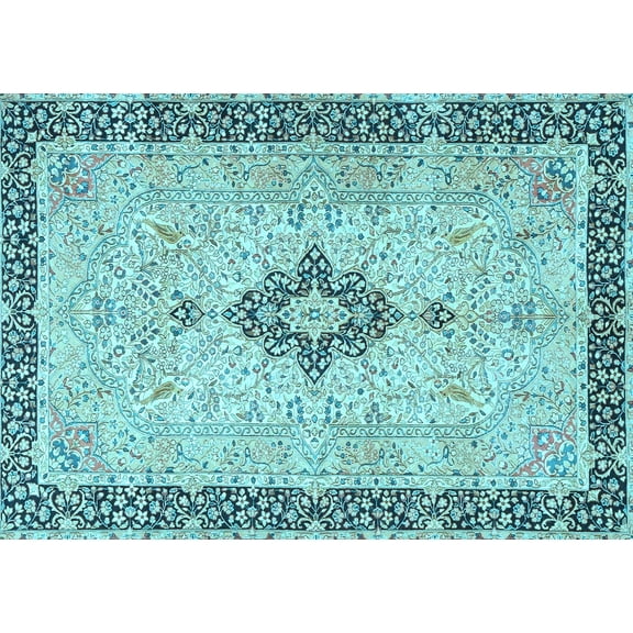 Ahgly Company Indoor Rectangle Medallion Light Blue Traditional Area Rugs, 5' x 7'