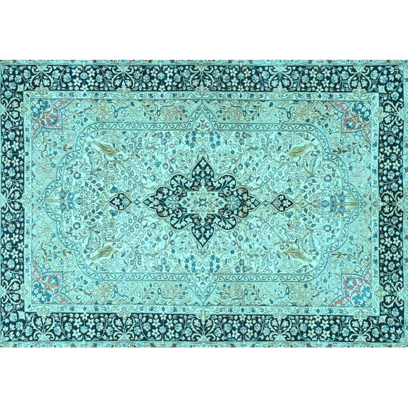 Ahgly Company Indoor Rectangle Medallion Light Blue Traditional Area Rugs, 2' x 5'