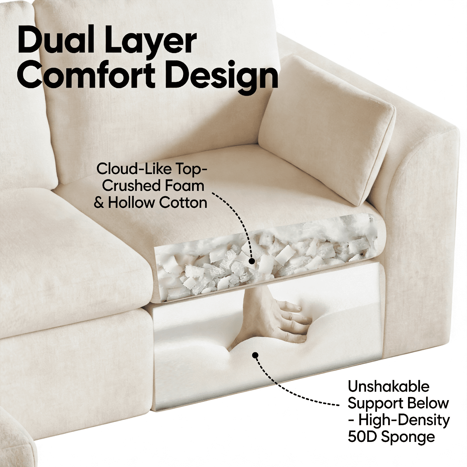 Cubente 108" Cloud Sectional Couch, Boneless Couch, L Shaped Couch with Ottoman, Chenille Modular Sofa for Living Room