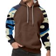 thumbnail image 2 of Men's Pullover Hoodie Long Sleeve Raglan Sweatshirt with Abstract Print Casual Loose Fit Kangaroo Pocket Light Brown XL, 2 of 5