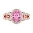 thumbnail image 2 of 2.78ct oval cut pink Zircon 18k rose gold halo Bridal Wedding Engagement Promise Anniversary Ring for Women size 6.75, 2 of 7
