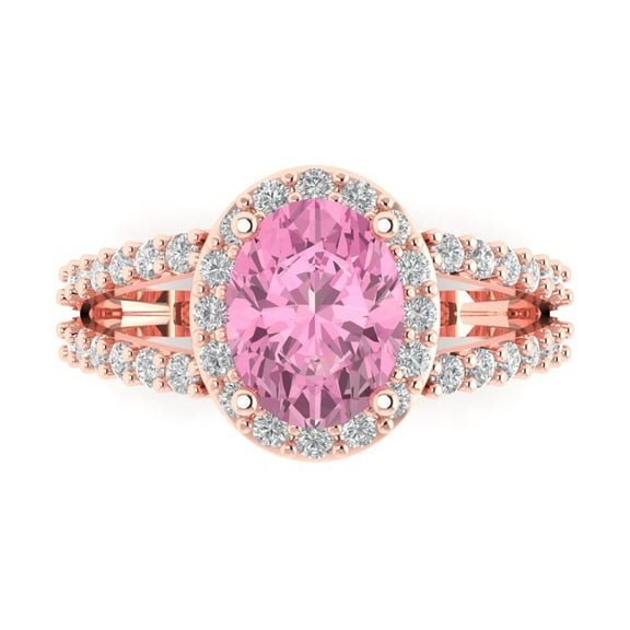 Solitaire with Accents Engagement Ring for Women - 2.6ct Simulated Pink Diamond in 14K Rose Gold Promise Ring