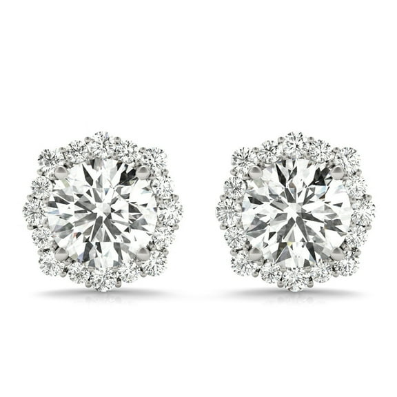 SZUL Women's 1 1/5 Carat TW Floral Halo Diamond Stud Earrings 14K White Gold