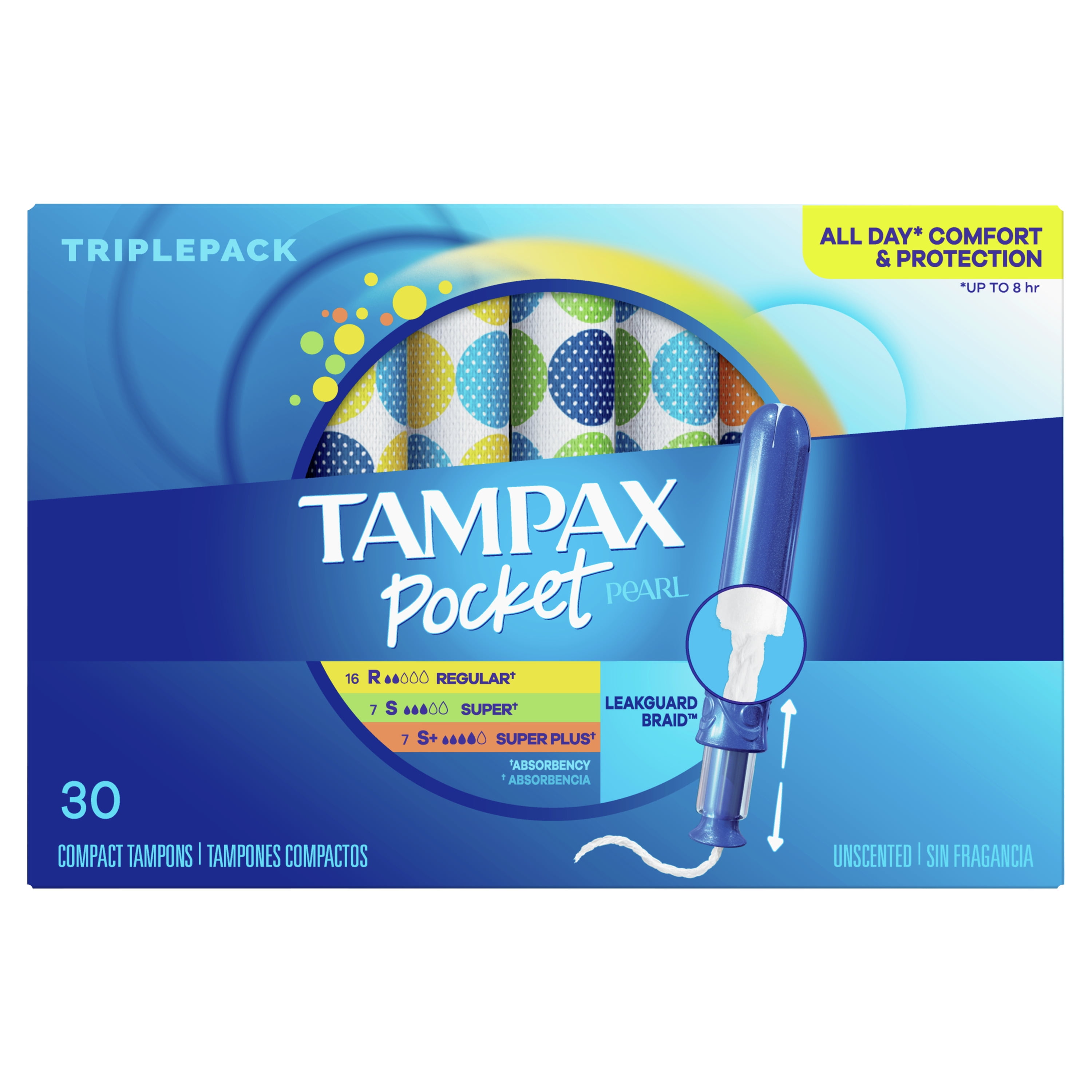 Tampax Pocket Pearl Tampons, Unscented, Reg/Sup/Sup+, Multi, 30 ct