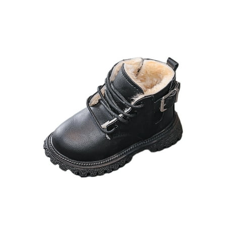 

Kesitin Girls Boys Winter Booties Plush Lining Dress Boot Platform Ankle Boots Waterproof Comfort Short Bootie Walking Buckle Warm Shoes Black 8C