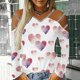 thumbnail image 2 of Blusas Honeeladyy con hombros descubiertos y estampados para San Valentín, cuello en V, manga larga, ajustadas y con lentejuelas para las fiestas., 2 of 5