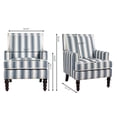 thumbnail image 2 of Accent Chair, Living Room Chair, Upholstered Armchair with Blue and White Striped Linen Fabric Solid Wood Frame Nailhead Trim Vintage Design, Blue, 2 of 8