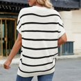 thumbnail image 4 of WCMZJ Womens Cap Sleeve Knit Sweater Top 2025 Striped Crew Neck Sweater Vest Casual Pullover Tops White XL, 4 of 9