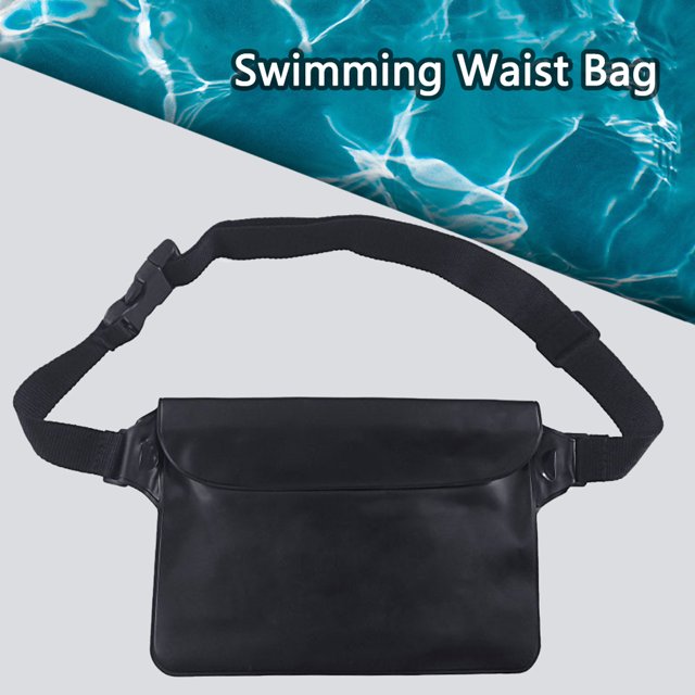 Riñonera para natación, bolsa impermeable de gran capacidad para deportes de barco en la playa (negro)