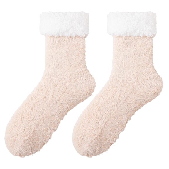 HNMKIU Thermal Knee High Lined Socks Non Winter Warm Sleep Footwear For Indoor Home Comfort And Cozy Soft Floor Grip Khaki,One Size