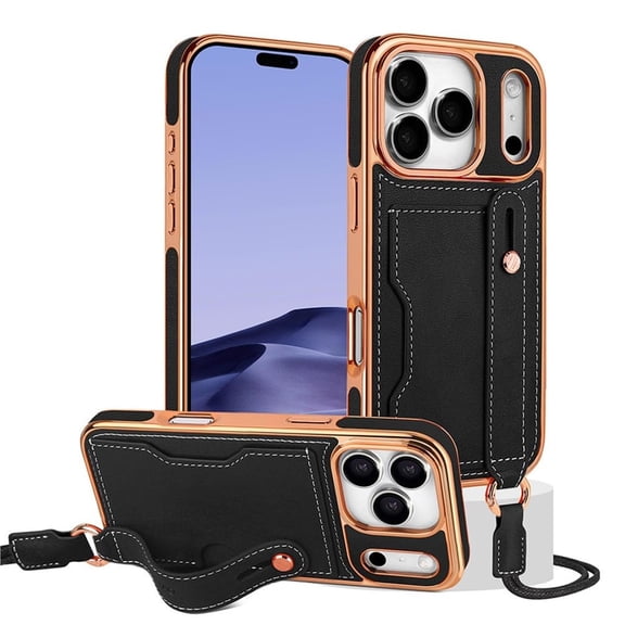 Case For IPhone 17 Pro Max/17 Pro/17 Air/17, PU Leather Shell With Anti-Fingerprint Card Insertion Wristlet Holder Cover