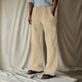 thumbnail image 1 of Men's Casual Pants - Mid Rise Solid Full-Length Everyday Trousers with Drawstring and Pockets for Comfort, 1 of 4