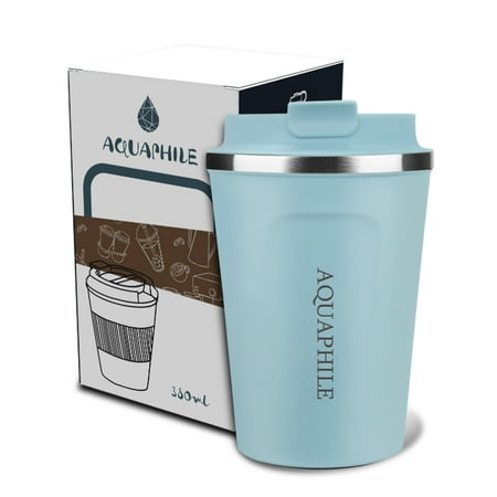 

Aquaphile 12oz Coffee Mug to Go Stainless Steel Thermos Double Wall Insulated Coffee Cup Reusable Travel Mug with Leak Proof Lid Light Blue