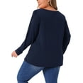 thumbnail image 3 of Agnes Orinda Women's Plus Size Top Front Tucks Detail Crew Neck Long Sleeve T-Shirt Casual Basic Tee Blouse 4X Navy Blue, 3 of 6