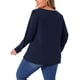 thumbnail image 3 of Blusa de mujer de talla grande Agnes Orinda con detalles de pliegues frontales, cuello redondo, manga larga, camiseta básica casual 1X azul marino, 3 of 6