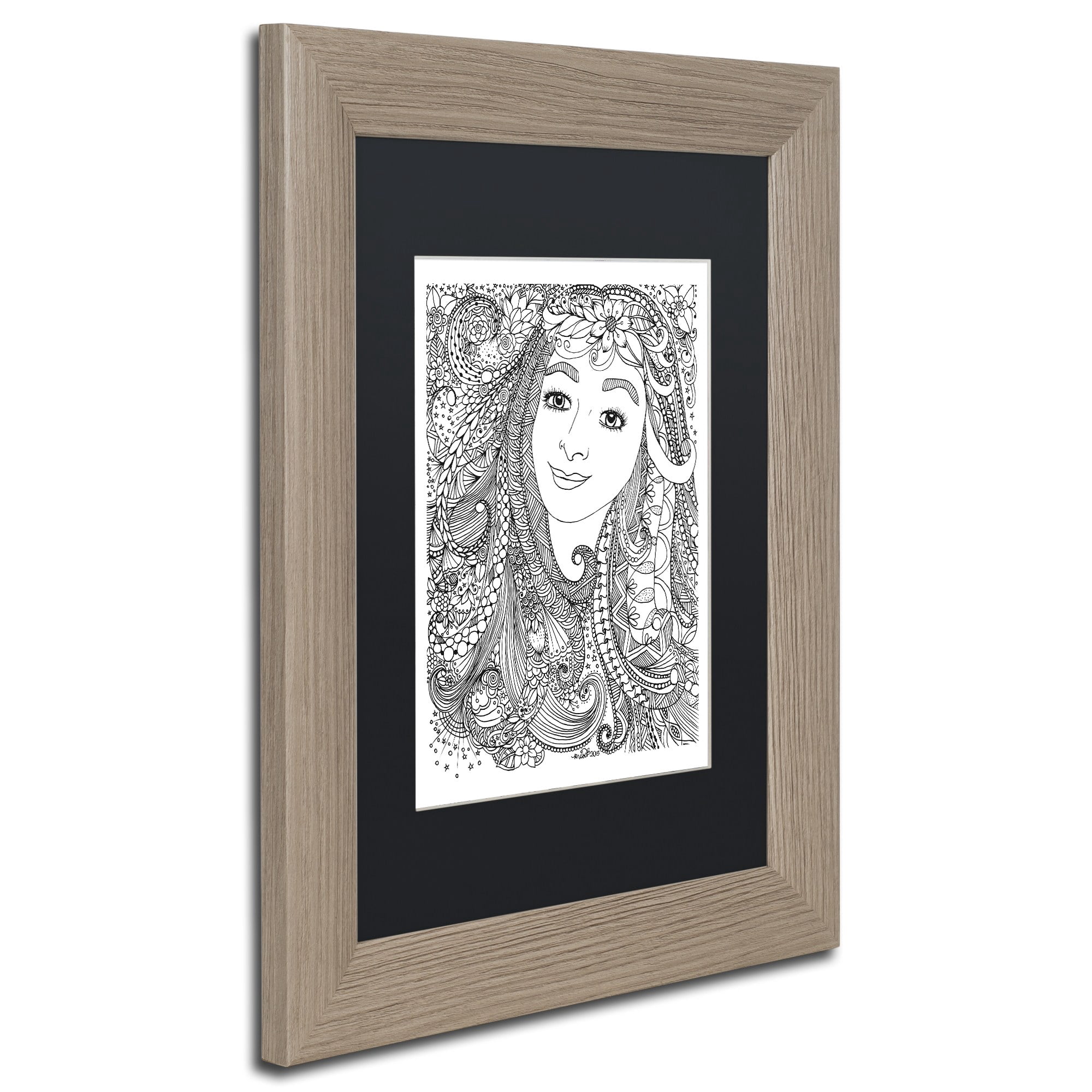 Trademark Fine Art "Flower Girls 4" Canvas Art by KCDoodleArt Black Matte, Birch Frame