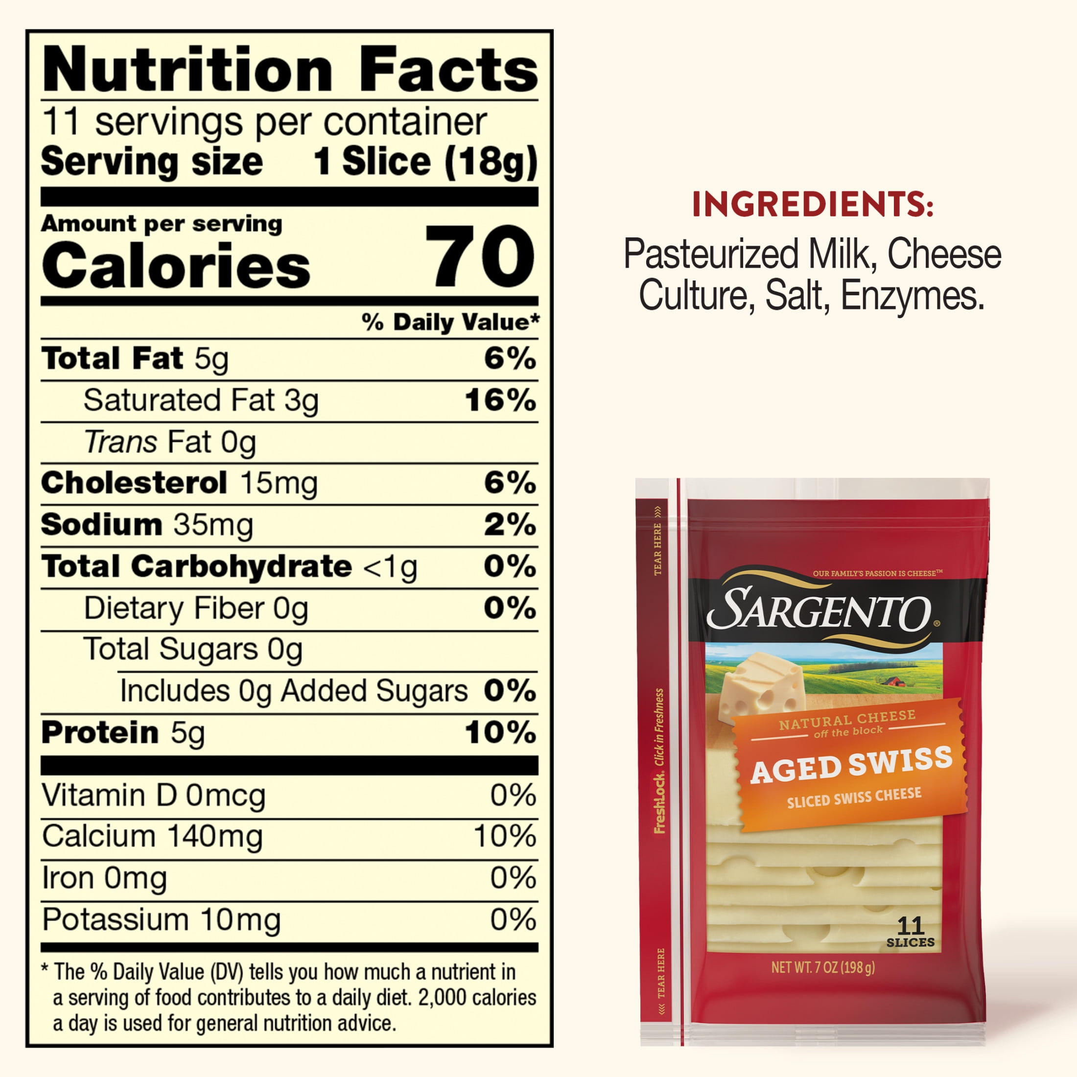 Sargento® Sliced Aged Swiss Natural Cheese, 11 slices
