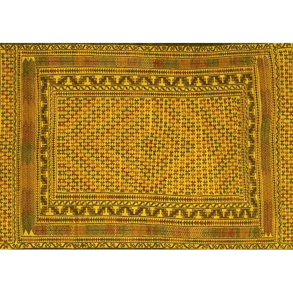 Ahgly Company Machine Washable Indoor Rectangle Southwestern Yellow Country Area Rugs, 7' x 9'