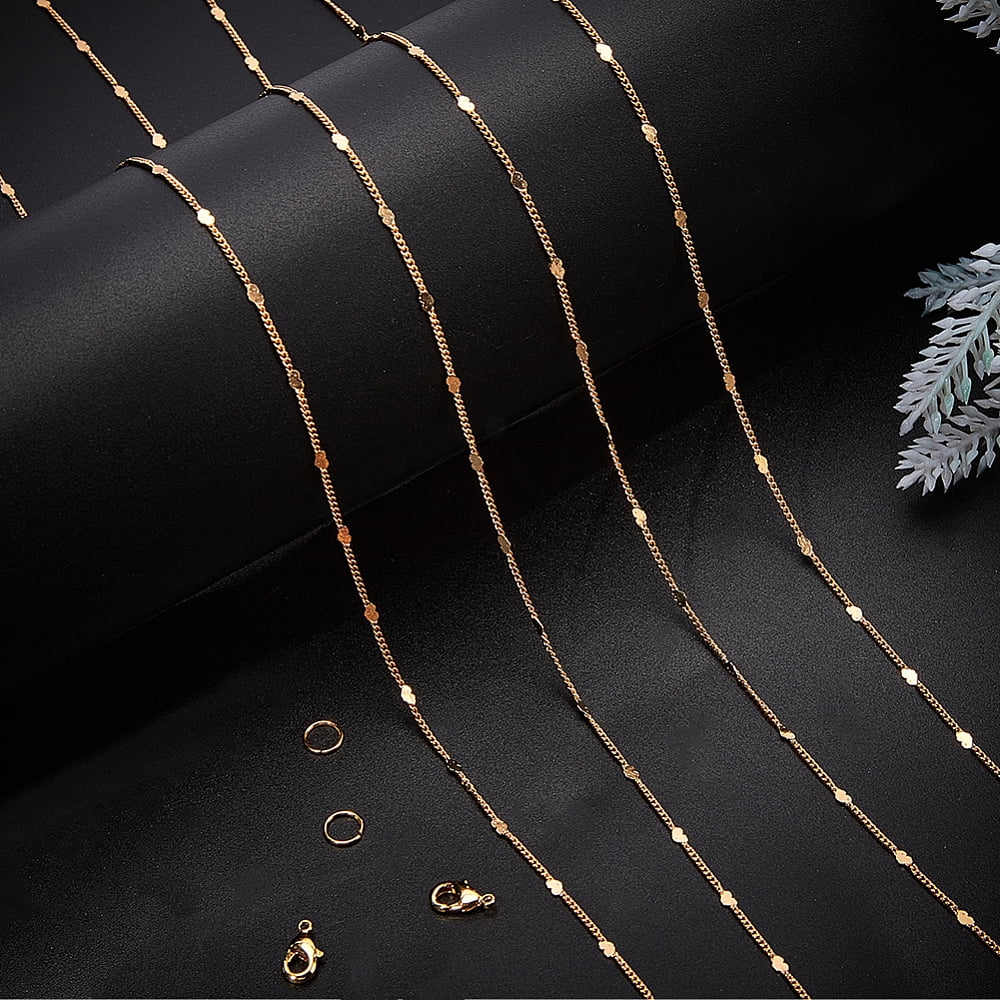 10M Heart Chain 16K Gold Plated Brass Flat Heart Curb Link Chain with 20Pcs Lobster Claw Clasps 50Pcs Open Jump Rings DIY