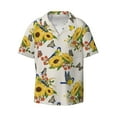 thumbnail image 4 of Uemuo Bird Sunflowers Pattern Cotton Linen Short Sleeve Shirts,Casual Lightweight Button Down Shirts,Vacation Beach Summer Tops-4X-Large, 4 of 7