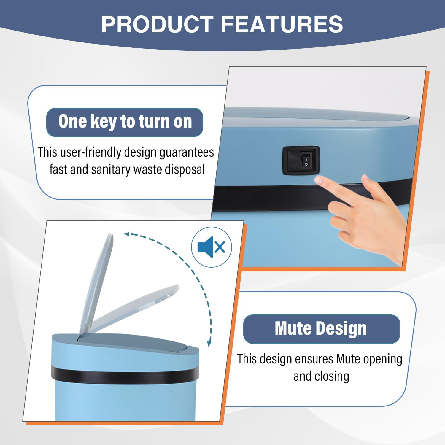 PayLessHere 13Gal Touchless Trash Can - Stainless Steel Auto Lid for Kitchen, Blue