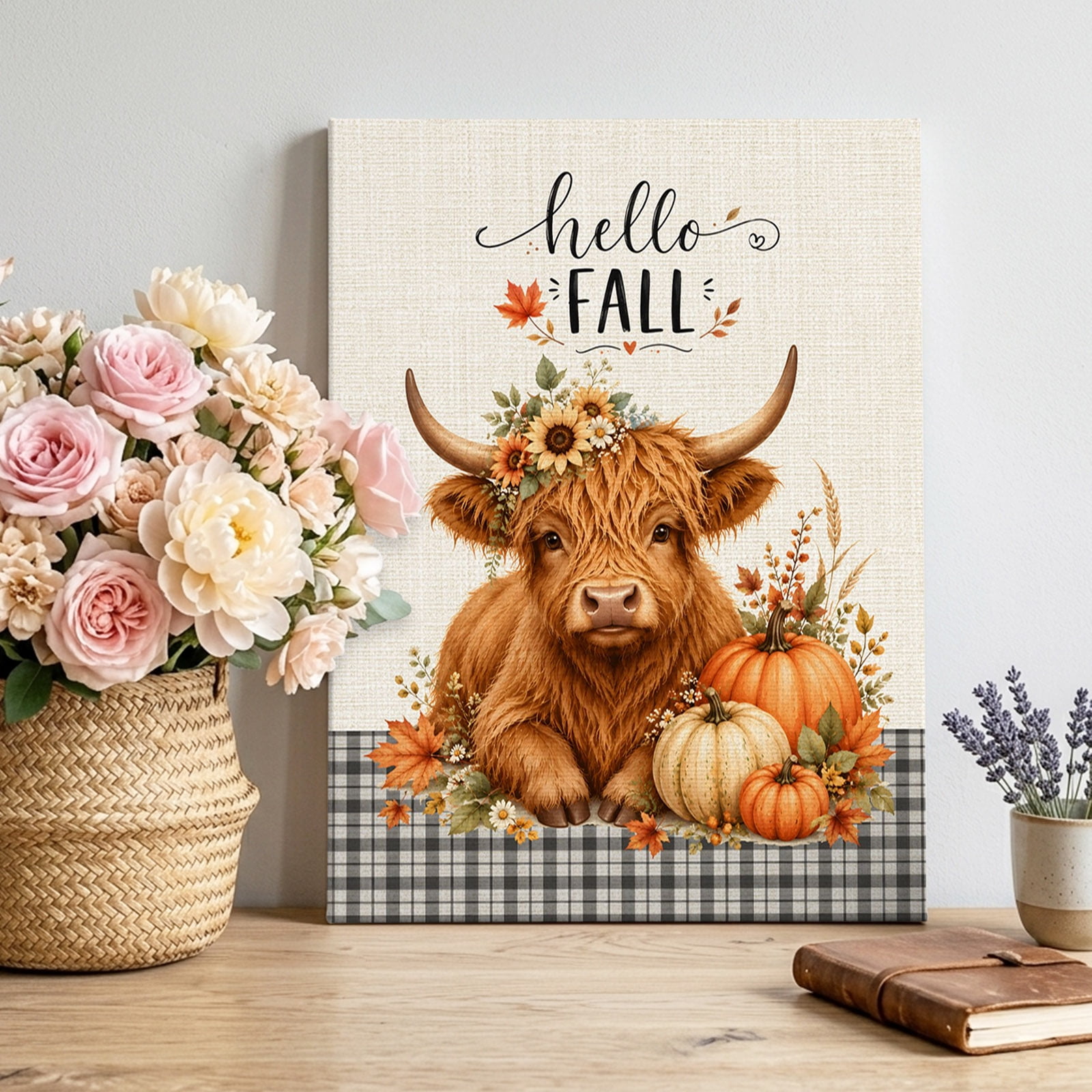 Canvas Wall Art Hello Fall Framed Canvas Prints for Bedroom Living Room Farmhouse Pumpkins Botanical Thanksgiving Gallery Wrapped Wall Decor for Home Office Gifts 12 x18 Ship Next Day