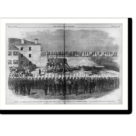 Historic Print, Execution of the conspirators, Mrs. Mary E. Surratt, Lewis Powell, (Alias Payne) George Ahzerodt and David E. Harold. the prison yard of the old penitentiary, Washington...18" x 24"