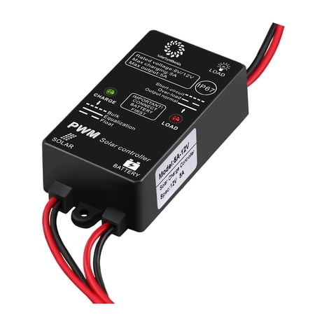UPC: 0860243002663 | Solar Charge Controller  Waterproof IP67  5A Solar Panel Controller 6V/12V Auto 24Hours Load on  for Lead-Acid Battery Charge and Discharge Control