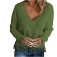 thumbnail image 2 of AOOCHASLIY Sweaters Fall Clothes Womens Casual Fashion Solid Color Sleeve V-Neck Ruched Pullover Blouse Tops, 2 of 5