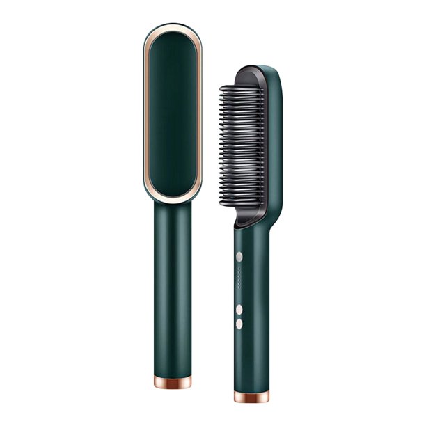 Nueva plancha de pelo con iones negativos y peine de peinado, con 5 temperaturas, 34 W, calentamiento rápido en 10 segundos, 2 en 1: plancha y rizador (verde)