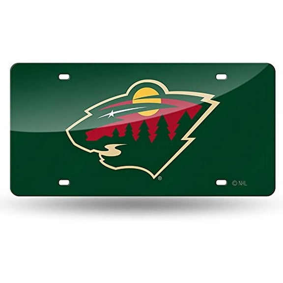 Minnesota Hockey Wild Green Mirror Look Acrylic License Plate Laser Tag
