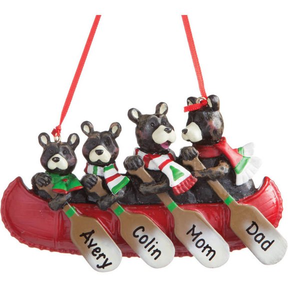 Personalized Bear Family Canoe Christmas Ornament, Available Up To - 6 Names