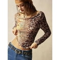thumbnail image 4 of Women'S Floral Off Shoulder Long Sleeve Tops Fall Mesh Ruched Fitted Trendy Going Out Shirts Blouses Leopard Print S, 4 of 10