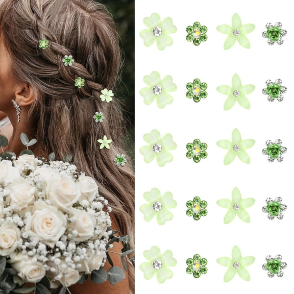 BZCOE Green Assorted Mini Flower Hair Clips for Women & Girls,20Pcs Crystal Floral Hair Barrettes,Versatile Hair Accessories for Wedding Prom Party Daily Hairstyling